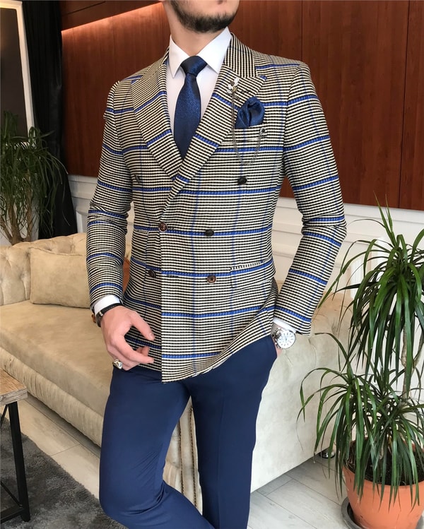 İtalyan stil erkek slim fit kruvaze kışlık tek ceket çok renkli T6674 · 3