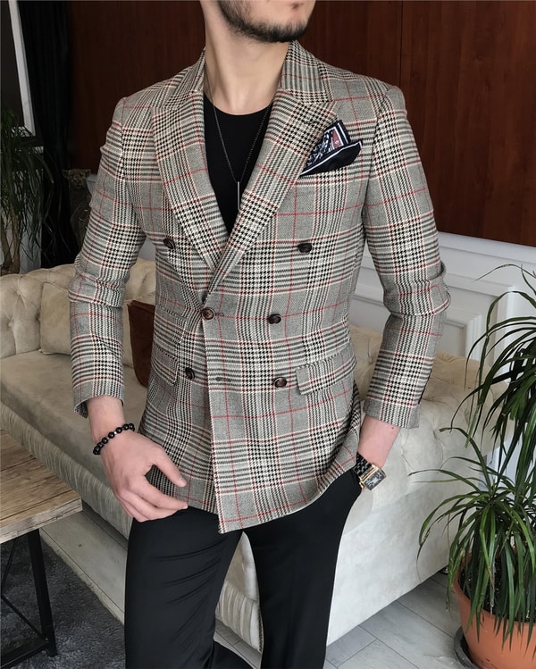 İtalyan stil erkek slim fit kruvaze kışlık tek ceket çok renkli T6676 · 4