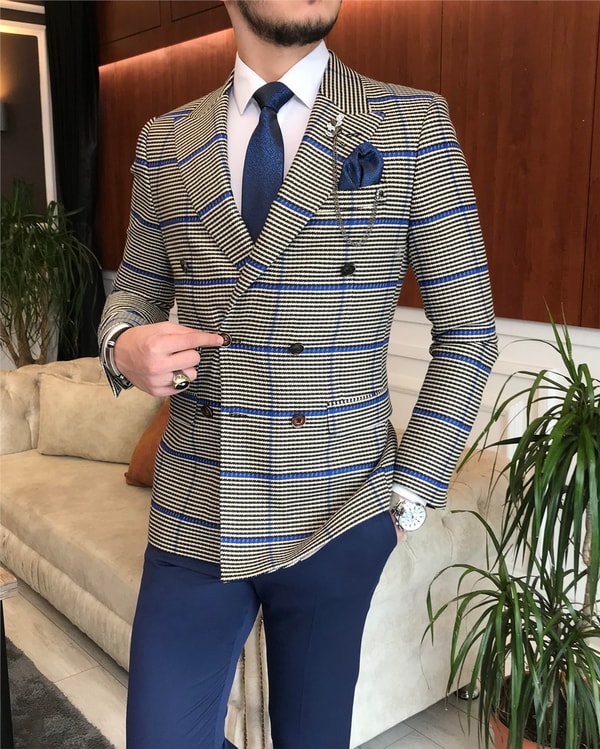 İtalyan stil erkek slim fit kruvaze kışlık tek ceket çok renkli T6674 · 4