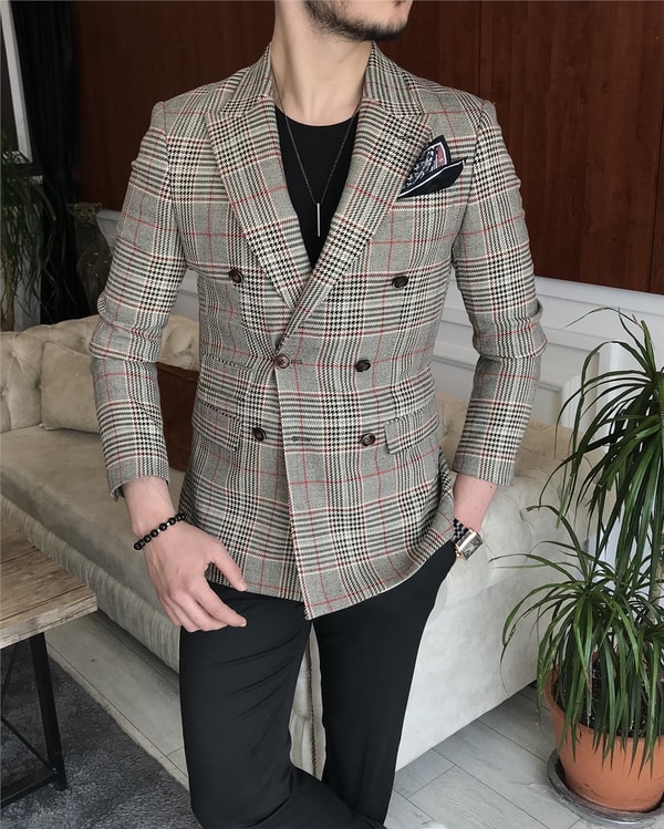İtalyan stil erkek slim fit kruvaze kışlık tek ceket çok renkli T6676 · 3