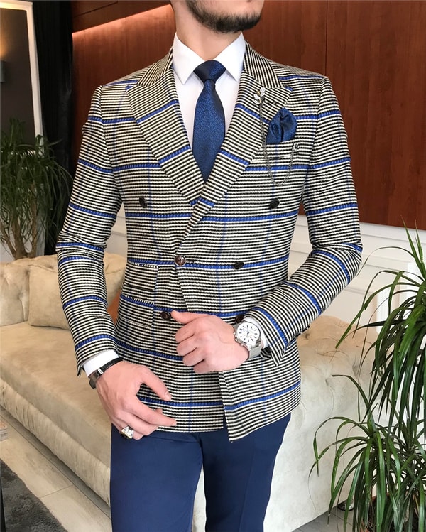 İtalyan stil erkek slim fit kruvaze kışlık tek ceket çok renkli T6674 · 5