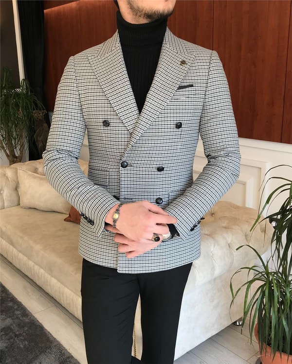 İtalyan stil erkek slim fit kruvaze kışlık tek ceket gri T6683 · 4