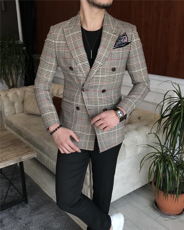 İtalyan stil erkek slim fit kruvaze kışlık tek ceket çok renkli T6676 · 5