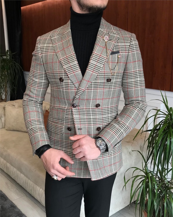 İtalyan stil erkek slim fit kruvaze kışlık tek ceket çok renkli T6676 · 2