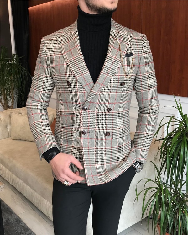 İtalyan stil erkek slim fit kruvaze kışlık tek ceket çok renkli T6676