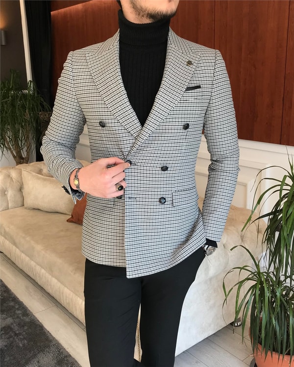 İtalyan stil erkek slim fit kruvaze kışlık tek ceket gri T6683 · 2