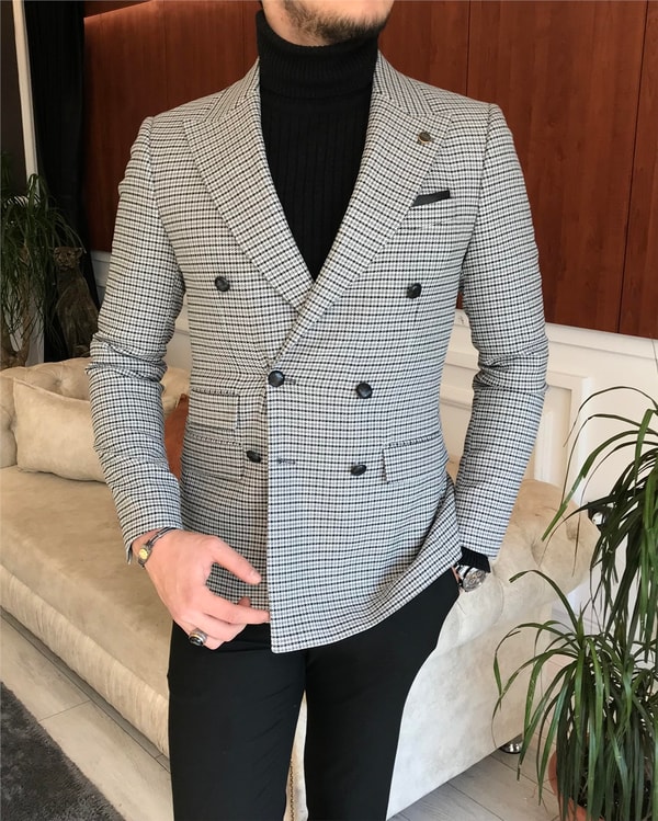 İtalyan stil erkek slim fit kruvaze kışlık tek ceket gri T6683