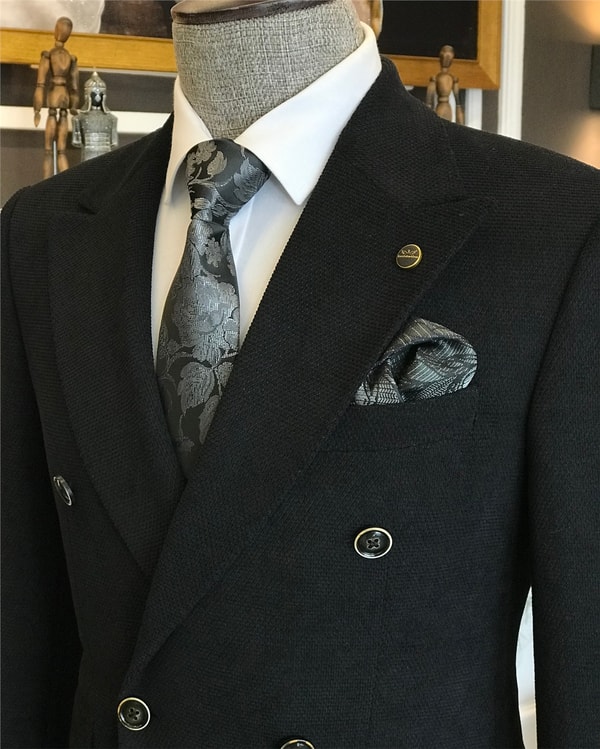 İtalyan stil erkek slim fit kruvaze tek ceket siyah T6451 · 8