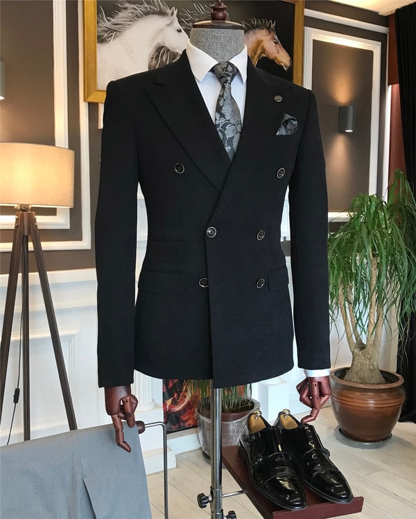 İtalyan stil erkek slim fit kruvaze tek ceket siyah T6451 · 6