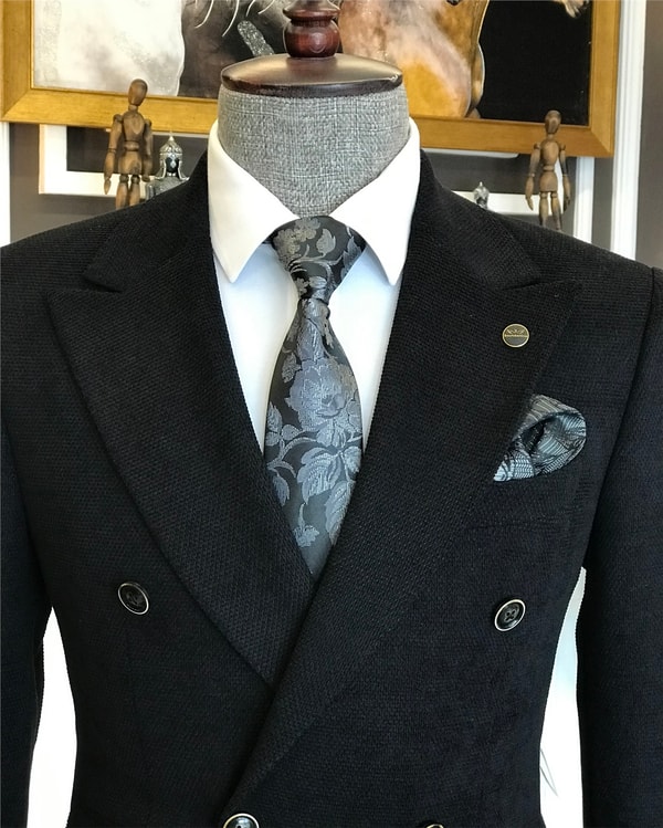 İtalyan stil erkek slim fit kruvaze tek ceket siyah T6451 · 7