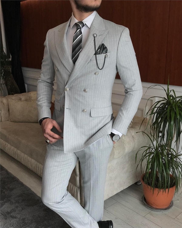 İtalyan stil kruvaze ceket pantolon takım elbise Gri T4449 · 4