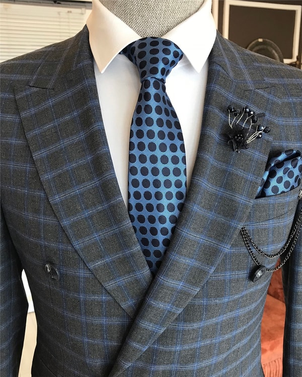 İtalyan stil slim ceket pantolon kruvaze takım elbise gri T5947 · 6