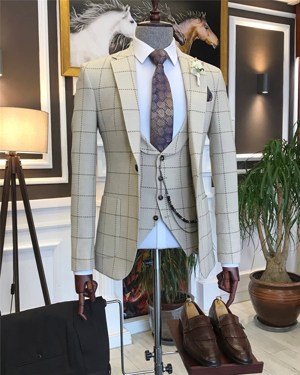 İtalyan stil slim ceket yelek kombin bej T6456 · 9