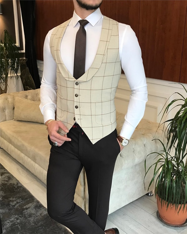 İtalyan stil slim ceket yelek kombin bej T6456 · 8