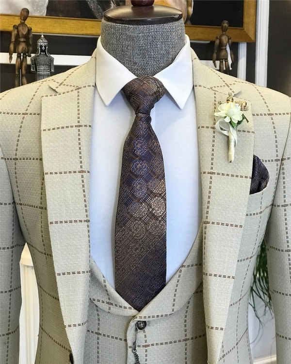 İtalyan stil slim ceket yelek kombin bej T6456 · 10