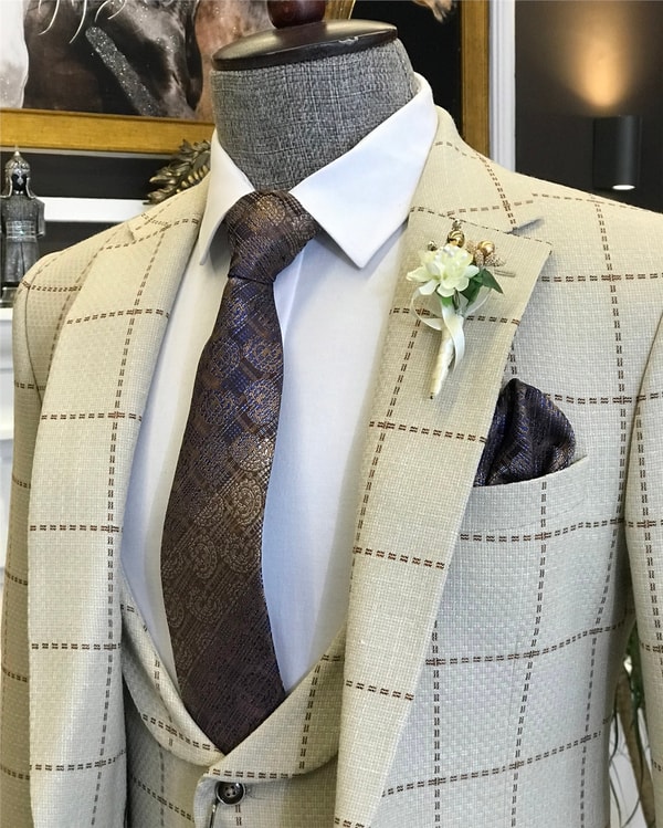 İtalyan stil slim ceket yelek kombin bej T6456 · 11