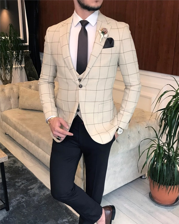 İtalyan stil slim ceket yelek kombin bej T6456 · 4