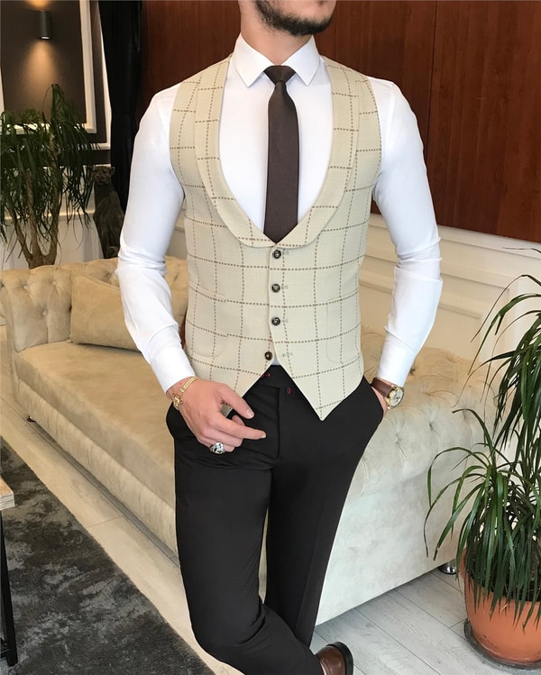 İtalyan stil slim ceket yelek kombin bej T6456 · 7