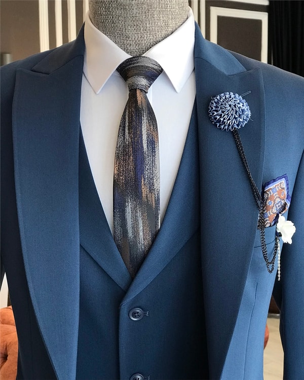 İtalyan stil slim ceket yelek pantolon takım elbise petrol T6130 · 3