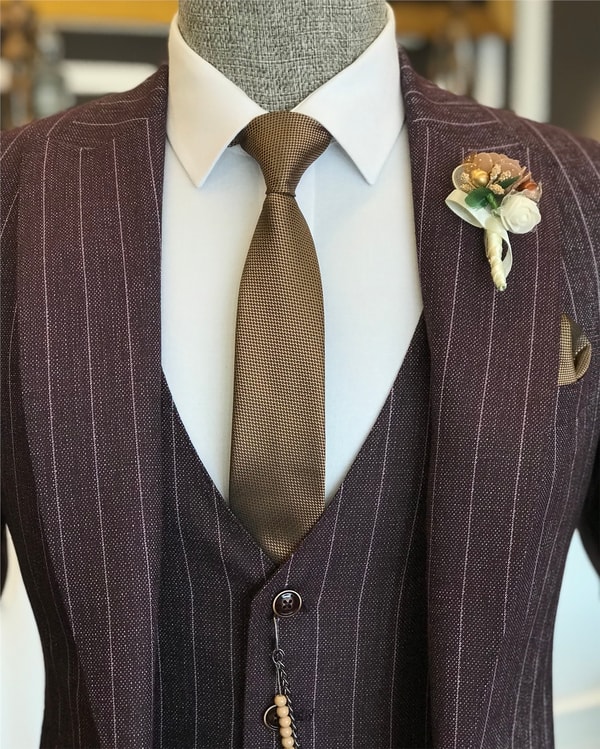 İtalyan stil slim ceket yelek pantolon takım elbise bordo T6231 · 9
