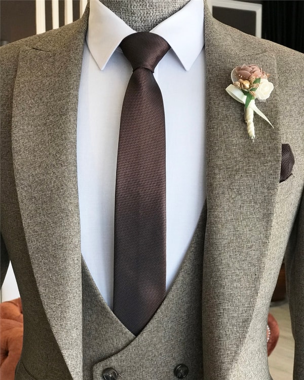 İtalyan stil slim ceket yelek pantolon takım elbise açık kahve T6149 · 2