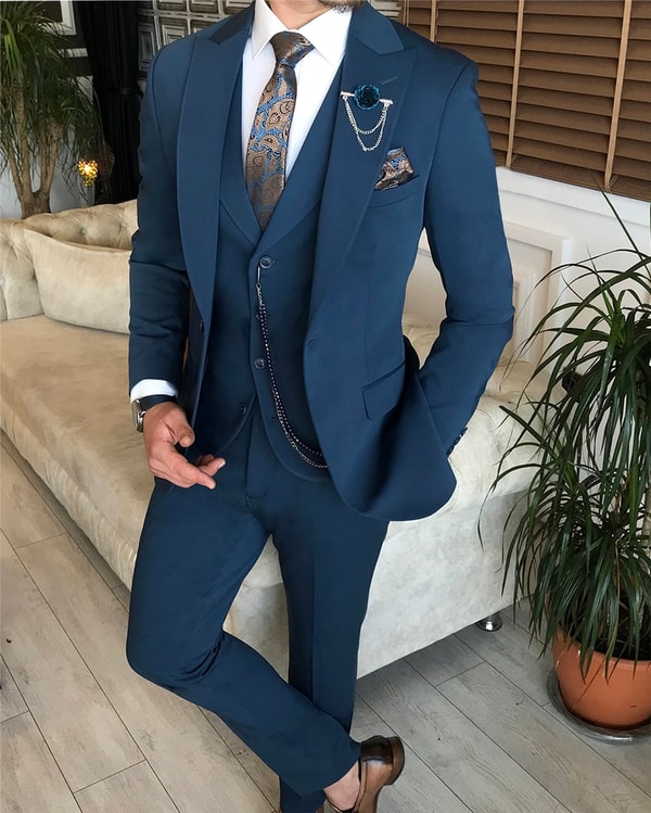 İtalyan stil slim ceket yelek pantolon takım elbise petrol T6130 · 7