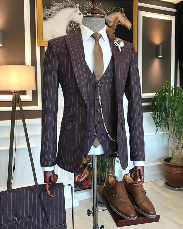 İtalyan stil slim ceket yelek pantolon takım elbise bordo T6231 · 5
