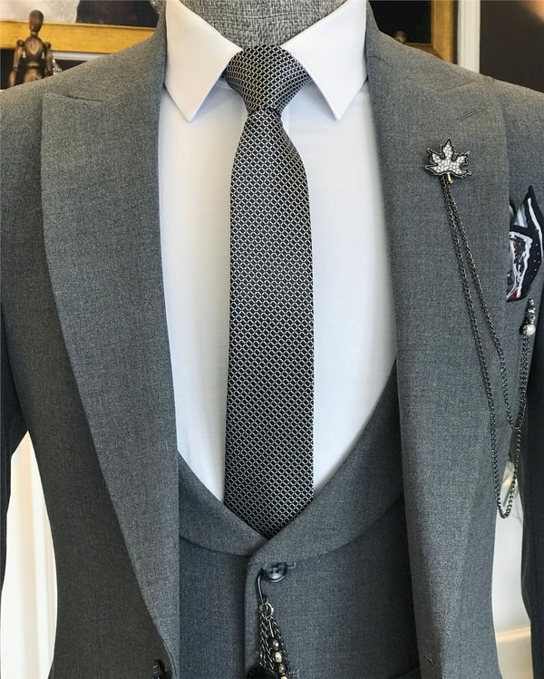 İtalyan stil slim ceket yelek pantolon takım elbise gri T6113 · 5