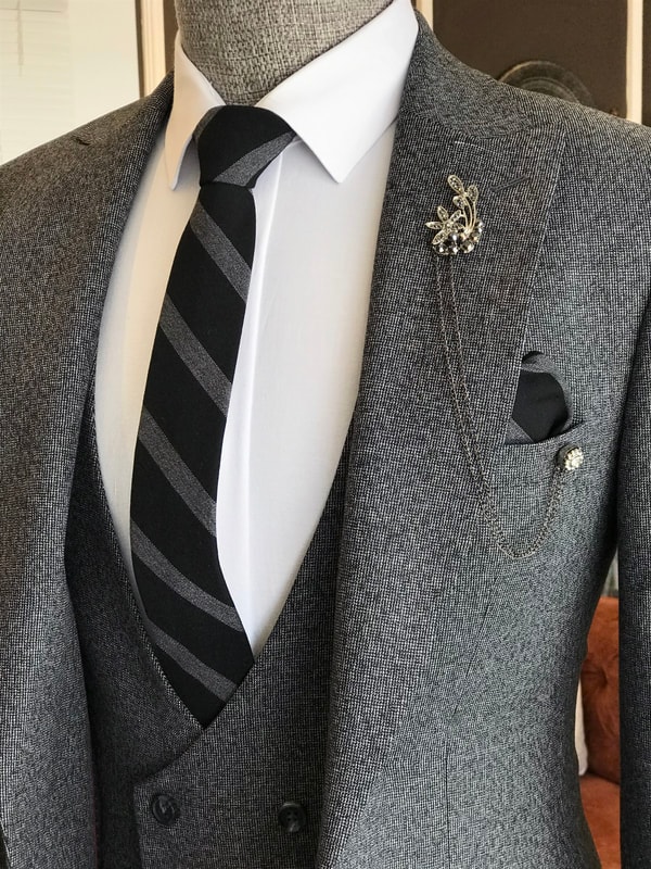 İtalyan stil slim ceket yelek pantolon takım elbise Siyah T6151 · 6