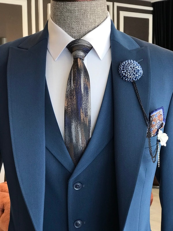 İtalyan stil slim ceket yelek pantolon takım elbise petrol T6125 · 3