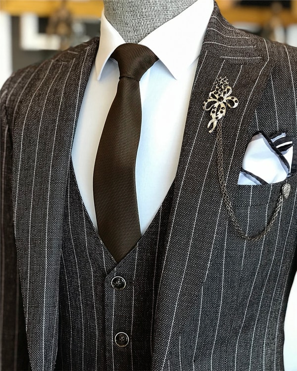 İtalyan stil slim ceket yelek pantolon takım elbise kahverengi T6232 · 4