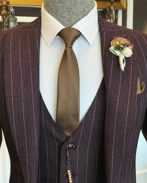 İtalyan stil slim ceket yelek pantolon takım elbise bordo T6231 · 7