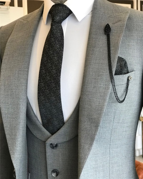 İtalyan stil slim ceket yelek pantolon takım elbise gri T6112 · 6