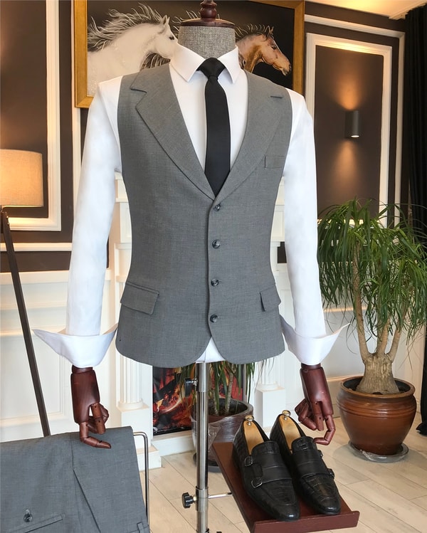 İtalyan stil slim ceket yelek pantolon takım elbise antrasit T6140 · 4