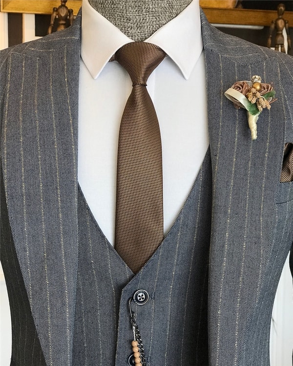 İtalyan stil slim ceket yelek pantolon takım elbise gri T6238 · 6