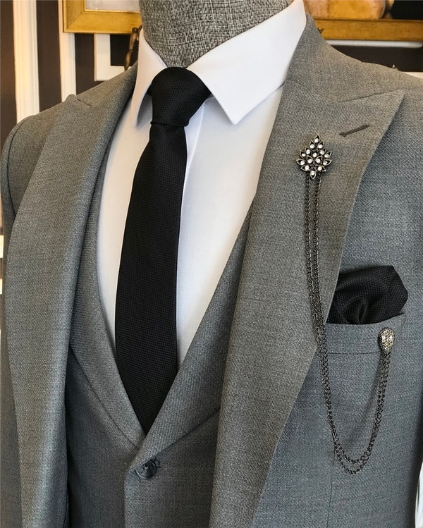 İtalyan stil slim ceket yelek pantolon takım elbise antrasit T6140 · 5