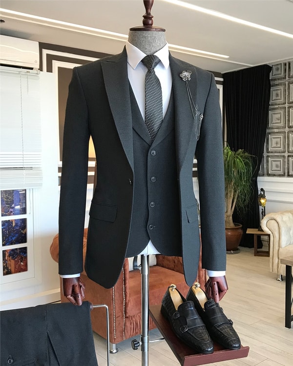 İtalyan stil slim ceket yelek pantolon takım elbise antrasit T6128 · 4