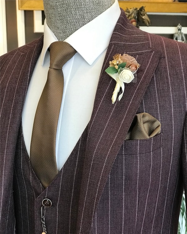 İtalyan stil slim ceket yelek pantolon takım elbise bordo T6231 · 6