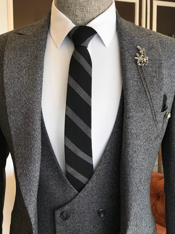 İtalyan stil slim ceket yelek pantolon takım elbise Siyah T6151 · 5