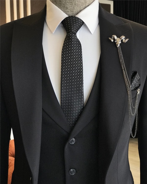 İtalyan stil slim ceket yelek pantolon takım elbise siyah T6121 · 5