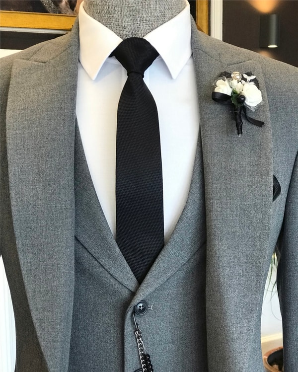 İtalyan stil slim ceket yelek pantolon takım elbise antrasit T6140 · 7