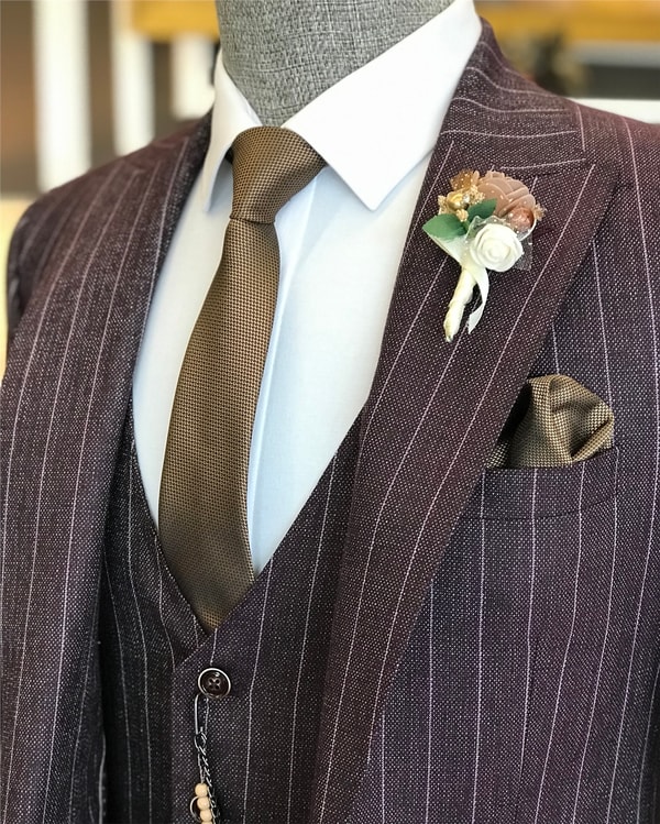 İtalyan stil slim ceket yelek pantolon takım elbise bordo T6231 · 8
