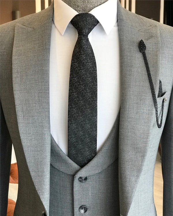 İtalyan stil slim ceket yelek pantolon takım elbise gri T6112 · 5