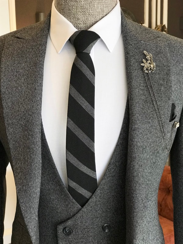 İtalyan stil slim ceket yelek pantolon takım elbise Siyah T6151 · 3