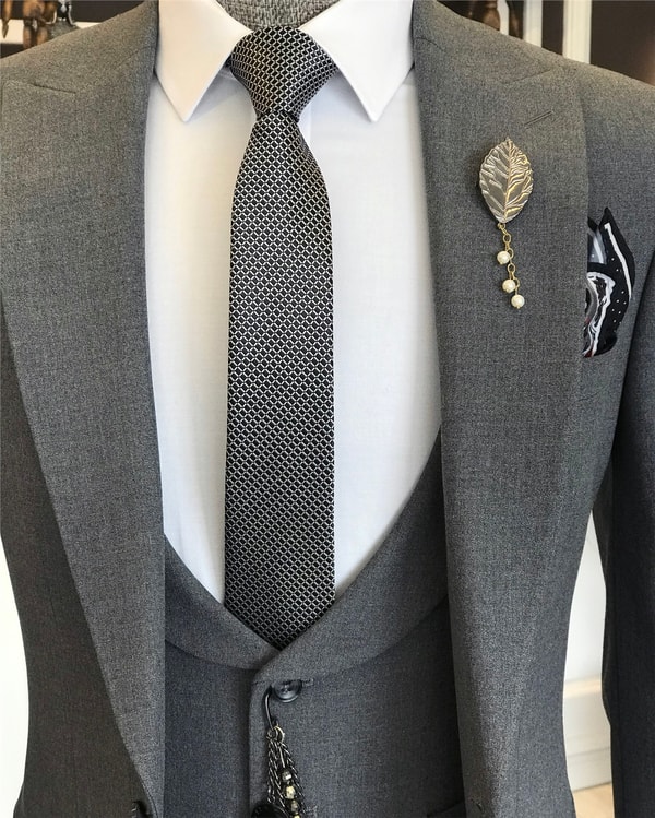 İtalyan stil slim ceket yelek pantolon takım elbise gri T6113 · 7