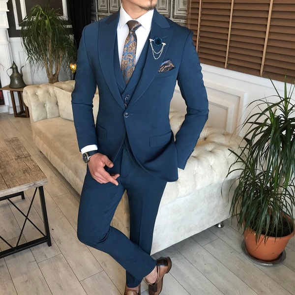 İtalyan stil slim ceket yelek pantolon takım elbise petrol T6125 · 7