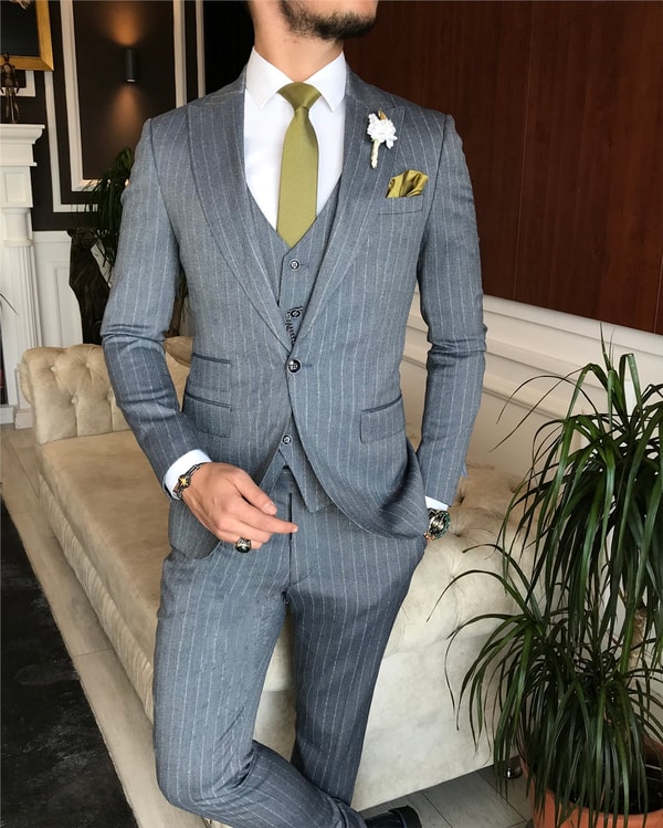 İtalyan stil slim ceket yelek pantolon takım elbise gri T6233 · 5
