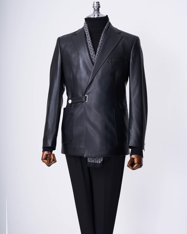 Italian style slim fit waist detailed men's faux leather jacket T13525 Italian style slim fit waist detailed men's faux leather jacket T13525