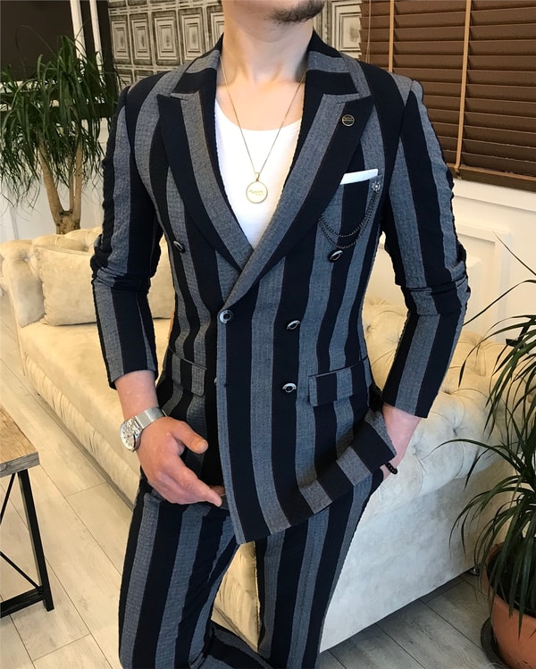 İtalyan stil slim fit ceket pantolon takım elbise çok renkli T5934 · 8