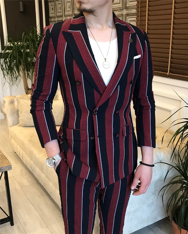İtalyan stil slim fit ceket pantolon takım elbise çok renkli T5935 · 8